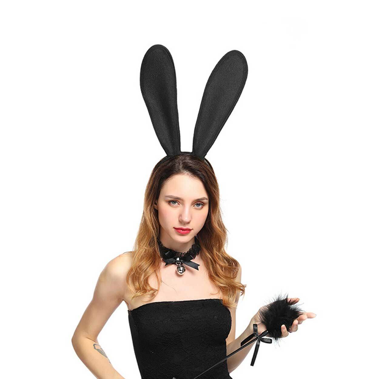Stora svarta böjbara kaninöron i tyg maskerad utklädnad bunny
