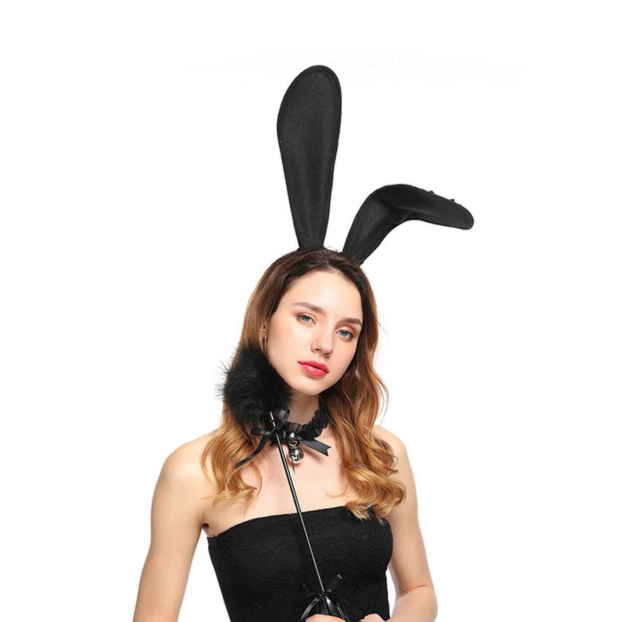 Stora svarta böjbara kaninöron i tyg maskerad utklädnad bunny