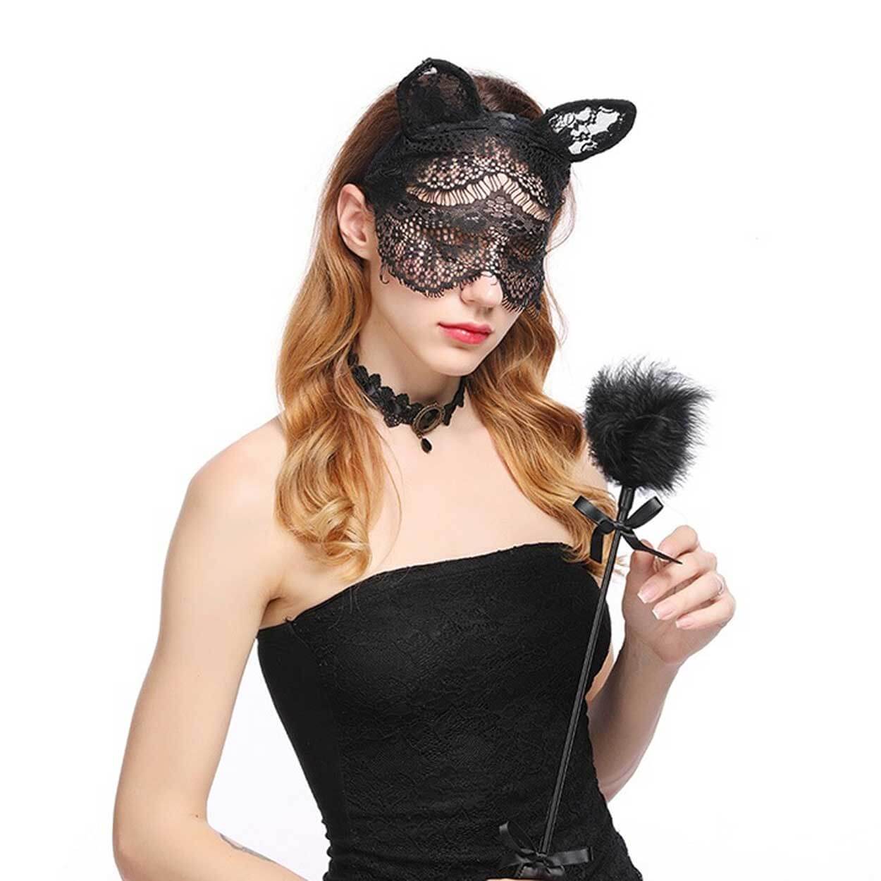 Svarta ögonmask ansiktsmask i spets lace maskerad mask bunny