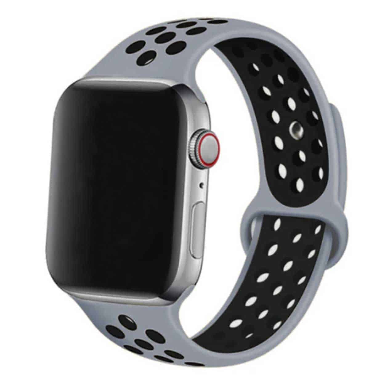 Apple watch 42/44/45 sportarmband med hål grå svart