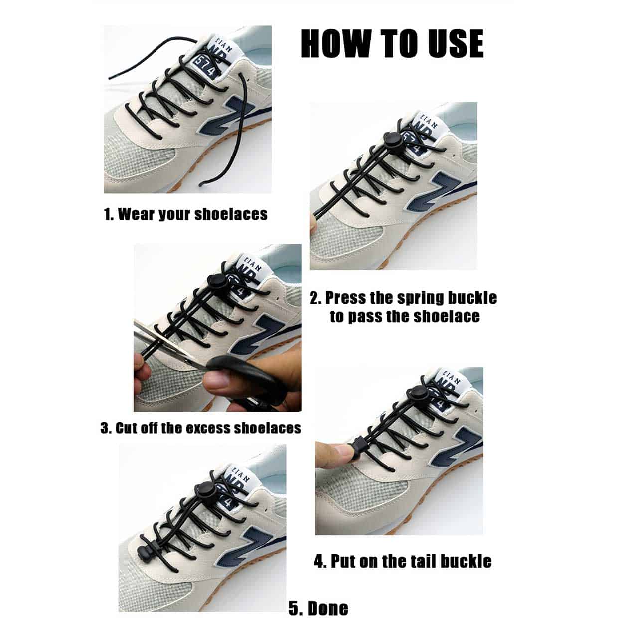 Elastiska skosnören (inklusive dragsko) - no tie shoelaces - mörk grå