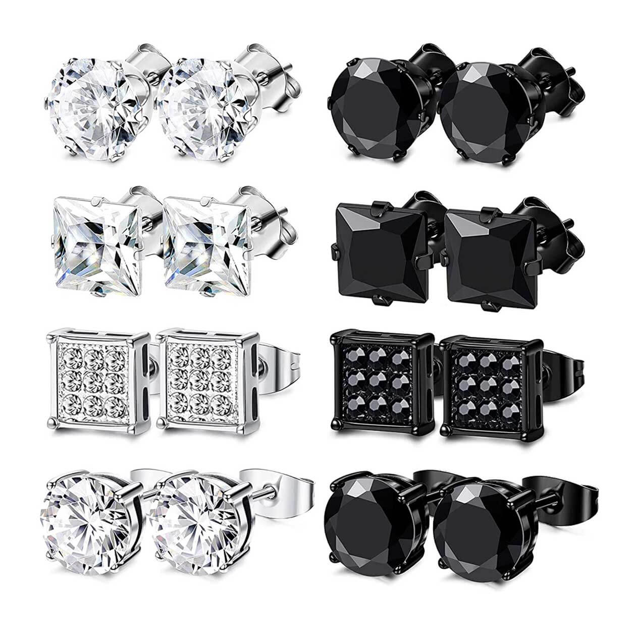 8 par örhängen kristall piercings plugs svart silver
