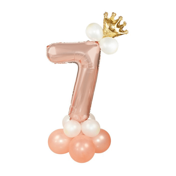 Stor stående sifferballong set | roséguld metallic nummer 7 110cm