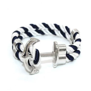 Handgjort Armband Rep Med Ankare I Metall Blå/vit/silver