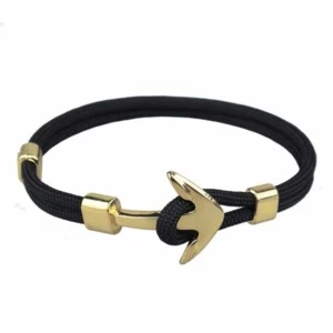 Handgjort Tygarmband Rep Med Ankare I Metall Svart/guld