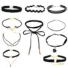 10-pack Trendiga Choker Halsband (svart/guld)