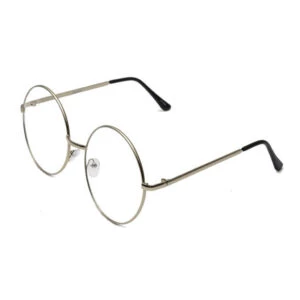 Stora runda glasögon silver metall klart glas utan styrka
