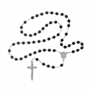Långt Svart Halsband Radband 8mm Svarta Glaspärlor