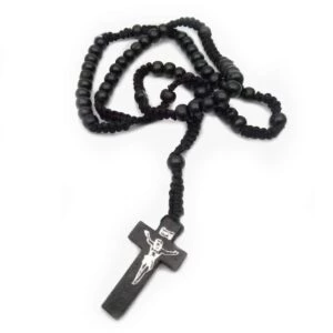 Långt Svart Halsband Radband Av Trä 8mm Träkulor