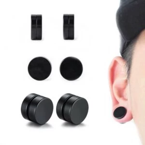 2-pack Svart Magnetisk Fake Piercing Öron Töjning Plug