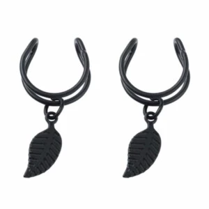 2-pack Fake Helix Piercing Öron Örhänge Ear Cuff Med Fjäder Svart