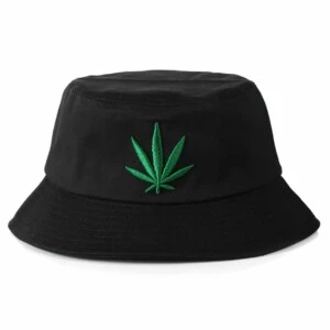 Svart Fiskehatt Bucket Hat Mössa Hatt Marijuanablad