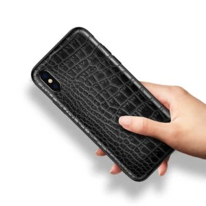 Iphone X Mobilskal Svart Läder Skinn Krokodil Skal