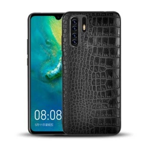 Huawei p30 pro mobilskal svart läder skinn krokodil skal