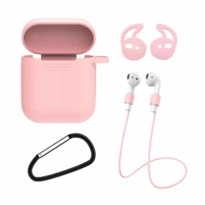 Airpods 1/2 4-i-1 fodral halsrem earhooks rosa