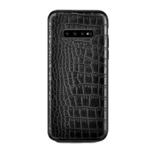 Samsung galaxy s10 plus mobilskal svart läder skinn krokodil skal
