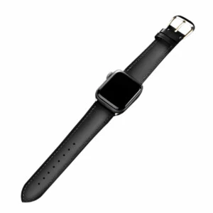 Apple watch 38/40/41 1/2/3/4/5/6/se svart läderarmband skinn