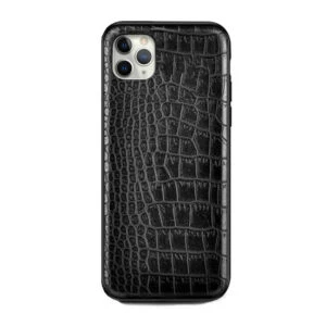 Iphone 11 pro max mobilskal svart läder skinn krokodil skal