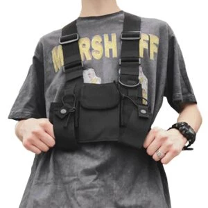Svart tactical väst utility vest bröstsele street wear hip hop