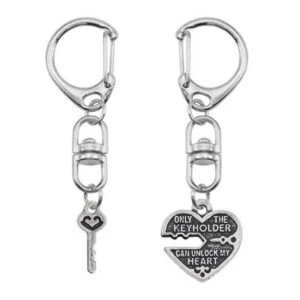 Tvådelad nyckelring för par - unlock my heart silver