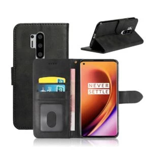 Oneplus 8 pro plånboksfodral läder skinn fodral svart