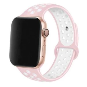 Apple watch 42/44/45 sportarmband med hål rosa vit