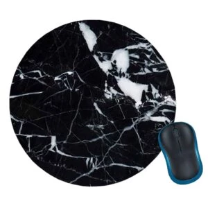 Mjuk rund musmatta med tryck svart marmor 20cm