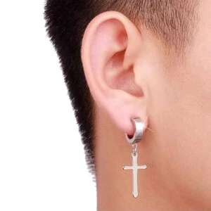 2-pack fake piercing ring utan hål hängande kors silver