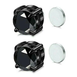 2-pack Magnetisk Piercing Fake Örhänge Kristall Svart