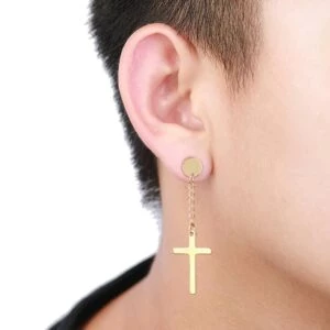 2-pack Piercing Örhänge Fake Plug Med Hängande Kors Guld