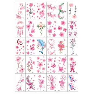 30-pack temporära fake tatueringar gnuggisar rosa blommor