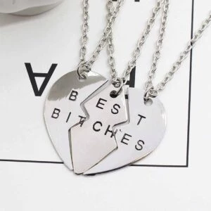 Best Bitches - Tredelat Vänskapshalsband För Kompisar Silver