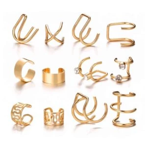 Fake Helix Piercing 12-pack Örhänge Ear Cuff Utan Hål Guld