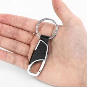 Nyckelring metall pu läder skinn svart silver