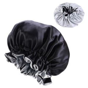 Sovmössa - Satin Hårvårdsmössa Bonnet - Justerbar Sleep Cap Svart