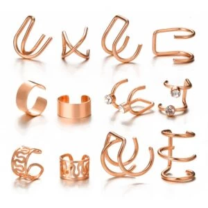 Fake Helix Piercing 12-pack Örhänge Ear Cuff Utan Hål Roséguld