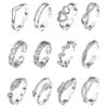12-pack Tåringar Ringar Justerbar Storlek - Silver