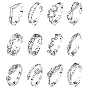 12-pack tåringar ringar justerbar storlek - silver
