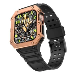 Apple watch silikonarmband med bumper skal 42/44/45 svart roséguld