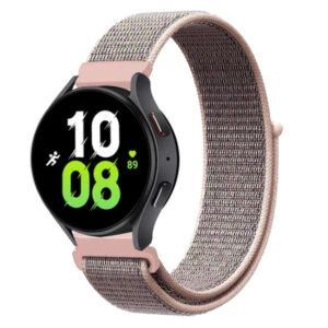 Galaxy watch 4/5 armband 20mm nylon kardborre rosa beige