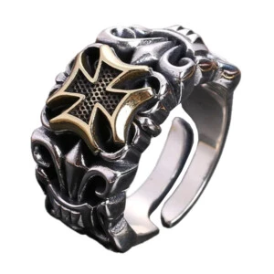 Ring guld kors sigill justerbar storlek