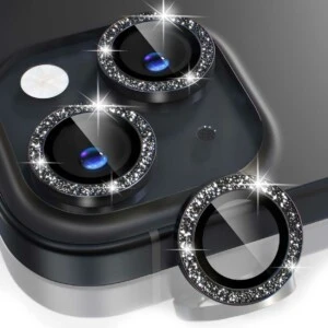 Iphone 15/15 plus linsskydd bling glitter svart