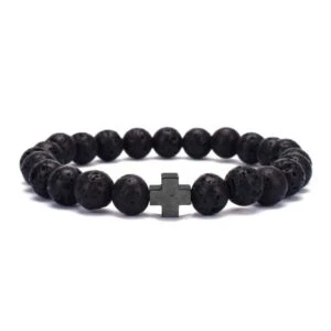 Armband lavasten med kors svart