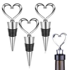 3-pack vinkork med hjärta i metall - vinpropp vinförslutare silver