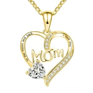 Halsband i love you mom hjärta med cz kristall guld