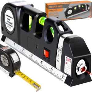 Vattenpass med Laser | Laservattenpass med Inbyggt Måttband 250cm